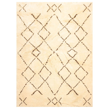 6'6''x8'1'' Hand Knotted Wool Moroccon Oriental Area Rug Ivory, Brown