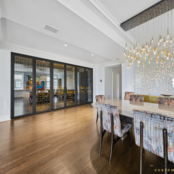 Modern Glass-Enclosed Wine Wall with Custom Wood Racks – Chicago