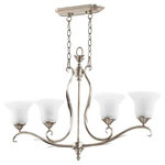 Quorum - Quorum 6572-4-60 Flora - Four Light Island - Shade Included: TRUEFlora Four Light Island Aged Silver Leaf White Linen Glass *UL Approved: YES *Energy Star Qualified: n/a  *ADA Certified: n/a  *Number of Lights: Lamp: 4-*Wattage:100w Medium bulb(s) *Bulb Included:No *Bulb Type:Medium *Finish Type:Aged Silver Leaf