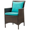 Modern Outdoor Side Dining Chair Armchair, Rattan Wicker, Blue Brown