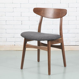 Astrid Solid Walnut Dining Chair - Light Grey Fabric Seat - Dining Chairs