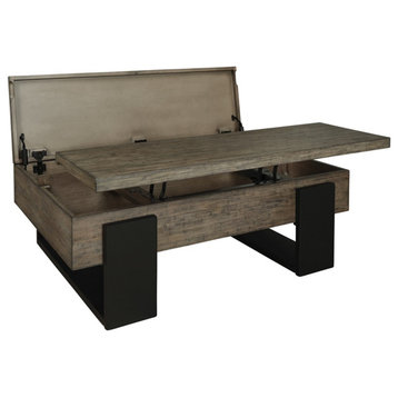 Bowery Hill Winter Park Lift-Top Cocktail Table in Brown/Black Finish