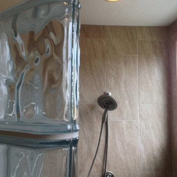 Glass block walk in shower - Truberry Custom Homes Jerome Village Model