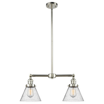 2-Light Large Cone 22" Chandelier, Polished Nickel, Glass: Seedy