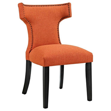 Modern Contemporary Urban Design Kitchen Room Dining Chair, Orange, Fabric