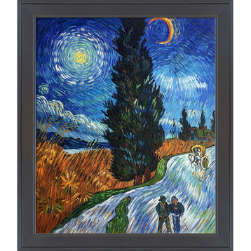 La Pastiche Road with Cypress and Star with Gallery Black, 24" x 28"