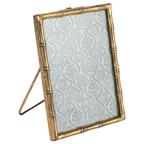 Metal Bamboo-style Photo Frame, Gold, Holds 5" x 7" Photo