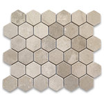 Stone Center Online - Tumbled Crema Marfil Marble 2" Hexagon Non Slip Shower Floor Tile, 1 sheet - Crema Marfil Marble 2" (from point to point) hexagon pieces mounted on a sturdy mesh tile sheet