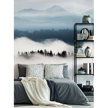 Horizon Mountains Mural Vinyl Wall Art Peel and Stick Wallpaper , Grayish Blue, 24"w X 96"h