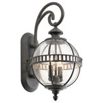 Kichler Lighting - Halleron 2 Light Outdoor Wall Light, Londonderry - Unique shapes and patterns are the highlight of this 2 light outdoor wall lantern from the Halleron Collection. The clean traditional design reflects its Victorian era inspiration. The Londonderry finish and clear seedy glass create a perfect fit for any home.