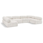 Meridian Furniture - Ames Boucle Fabric U-Shaped Modular Sectional, Cream, 6-Piece: 4 Armless Chair, 2 Corner Chair - Introduce a touch of modern sophistication to your living area with the exquisite Ames Boucle Fabric Sectional. With plush cream boucle fabric and unique design, it will elevate the visual appeal of your living space. This elegant and captivating sectional can be mixed and matched with other pieces from the collection to create an endless array of stunning looks. So, get ready to transform your living area into an inviting and stylish haven with the Ames Boucle Fabric Sectional.
