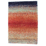 InnerAsia Rugs - Night Fire Runner Rug, 2.5'x12' - The blues, greens, gold and yellows, light red and earth tones of this contemporary design blend into one another in an ombre effect that is both striking and highly attractive. This rug is included in the Tibetan Hybrid Collection from InnerAsia Rugs. This rug was made on a mechanized loom with the exacting attention to detail and masterful interplay of color and texture that captures the essence and appeal of Tibetan hand crafted carpets. Designed and created by InnerAsia Rugs China