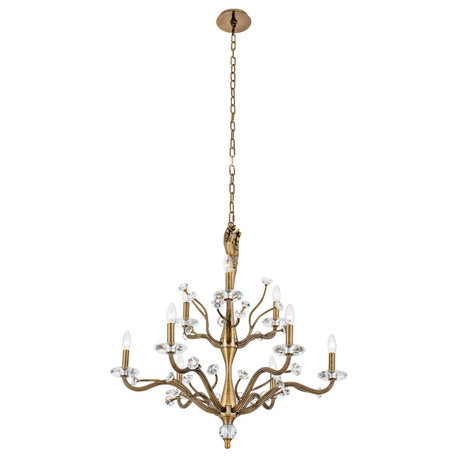 Venus 9 Light 2 Tier Chandelie, Historic Brass
