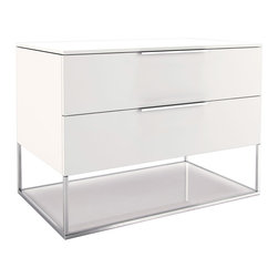Modloft - Modloft Bowery White Matte on White Glass Nightstand - Nightstands And Bedside Tables