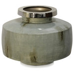 StyleCraft - StyleCraft Light Olive Distressed Hand Painted Decorative Canister AI11337DS - With its unique shape and coloring, this 12-inch tall decorative canister is at once a modern and rustic piece of d cor for interior living spaces. The metal vessel is finished by hand in a light olive Bamboo Forest enamel, topped by a contrasting chrome ring around the mouth. It's a lovely addition to any tabletop or mantel decor.
