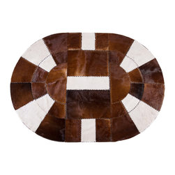 Luxury Cowhide Patchwork Area Rug Oval Brown White Handmade Hair-on 7'2"x5'2" - Area Rugs