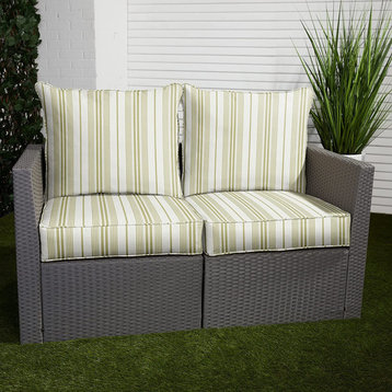 Outdoor 2 Back & 2 Seat Loveseat Cushions, Striped Patterned Fabric Cover, Green