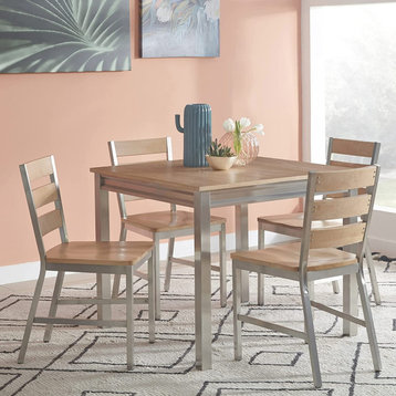 Contemporary Dining Set, Rectangular Tabletop With Ladder Back Chairs, 5 Pieces