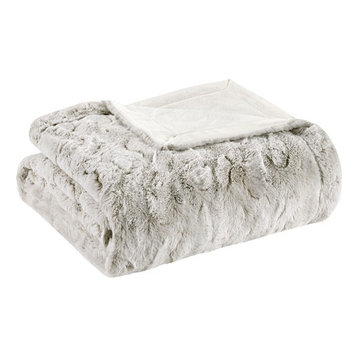 Madison Park Glam Oversized Faux Fur Throw With Snow Leopard Finish MP50-6233