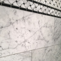 Carrara Marble Basketweave Listello Border Black Dots Polished 4x12, 1 sheet