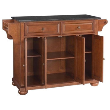 Pemberly Row Traditional Wood Kitchen Island with Granite Top in Cherry