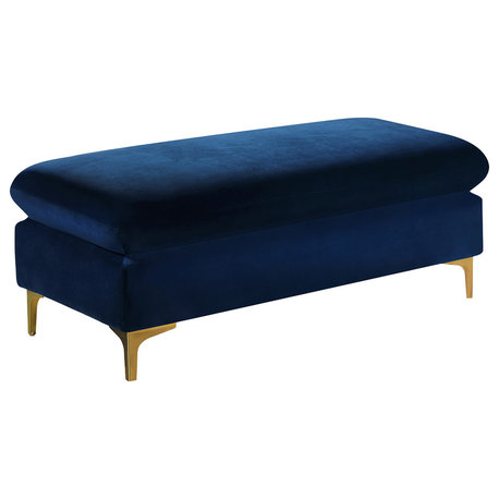 Naomi Velvet Upholstered Ottoman/Bench, Navy