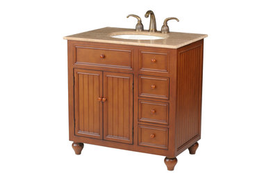 36" Mary Single Sink Vanity With Travertine Marble Top