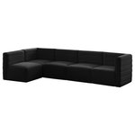 Meridian Furniture - Quincy Velvet Upholstered 5-Piece L-Shaped Modular Sectional, Black - Show them all that less is more with the minimalist look of this Quincy velvet cloud-like comfort modular sectional. This elegant chair features a simple design that's all about comfort and modern style. The soft black velvet upholstery is sleek to the touch, and the back of the unit features deep horizontal channel tufting for a look that wows. Because this is a modular seating option, you can pair it easily with other items in the Quincy collection to create a look you love. Latches underneath make it easy to mix and match items from the collection.