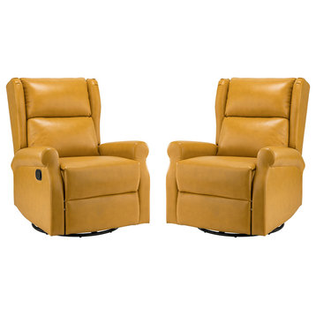 Comfy Faux Leather Manual Swivel Recliner With Metal Base Set of 2, Yellow