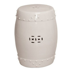 Round White Drum Prosperity Garden Stool - Accent And Garden Stools
