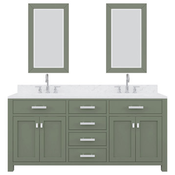 Madison 72 In.Carrara Marble Countertop Vanity with Mirror and Gooseneck Faucet