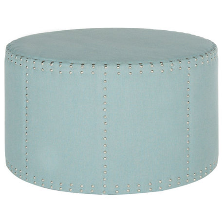 Alfred Ottoman Brass Nail Heads Sky Blue