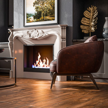 Dark Sophisticated Living Room with Classic Fireplace