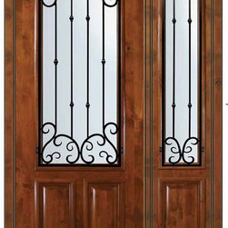 Prehung Sidelight Door 96 Wood Alder Valencia 2/3 Lite Wrought Iron - Front Doors