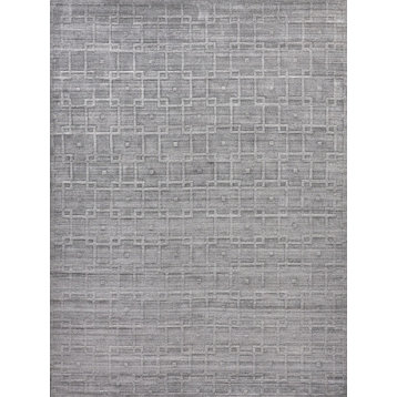 Castelli Handmade Hand Loomed Wool and Bamboo Silk Gray Area Rug, 10'x14'