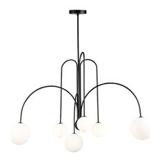 Artcraft Comet 6 Light Chandelier, Matte Black/Opal