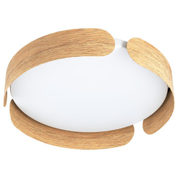 Valcasotto, 1 Light Ceiling Light, Wood, White Acrylic Shade, Integrated LED