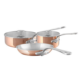 Mauviel M'6S 6-Ply Polished Copper & Stainless Steel 2-Piece Frying Pan Set  With Cast Stainless Steel Handles, Made In France