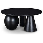 Meridian Furniture - Revive Coffee Table, Black - Garner instant attention to your modern space with this sleek and chic Revive Black Coffee Table. An unexpected Art Deco design with three geometrically formed bases makes this handsome coffee table anything but boring. Artfully crafted from solid wood with natural oak veneers and a rich black finish, this table's natural wood grain variation ensures its unique appeal in your room. An amply sized oval top gives you lots of space for holding essentials or setting up a game board for a family fun night.