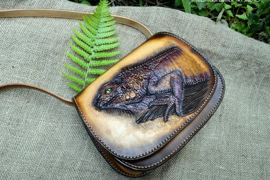 Iguana Leather handbag from genuine leather, saddle bag, shoulder bag