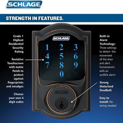 Schlage Connect Camelot Touchscreen Deadbolt with Built-In Alarm and Handleset G - Door Locks