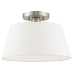 Livex Lighting - Livex Lighting Brushed Nickel 1-Light Ceiling Mount - Add a dash of stylish sophistication with this sleek and contemporary ceiling mount. The design features a brushed nickel frame and a beautiful hand crafted off-white hardback drum shade.