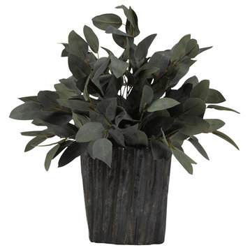 Gray and Green Eucalyptus, Oval Ceramic Planter, Medium