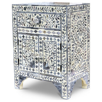 Bowery Hill Transitional 1-Drawer Wood and Bone Accent Chest in Lilac Gray