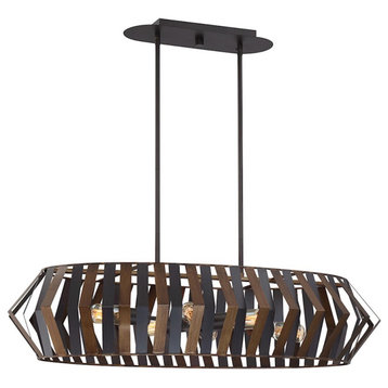 Eurofase Bevelo 6 Light Oval Chandelier, Wood/Bronze