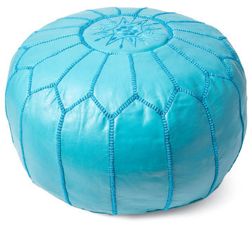 nuLOOM Leather Jerrie Contemporary Ottoman, Turquoise