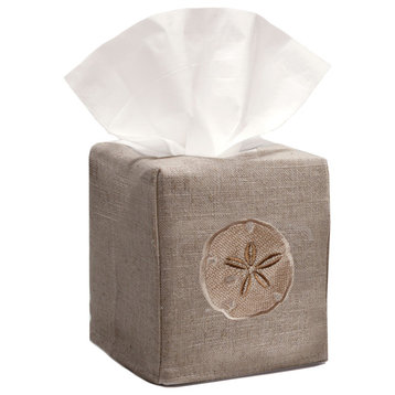 Natural Linen Tissue Box Cover, Sand Dollar