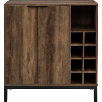 34" Modern Home Bar with 8-Bottle Storage and Cubby in Rustic Oak