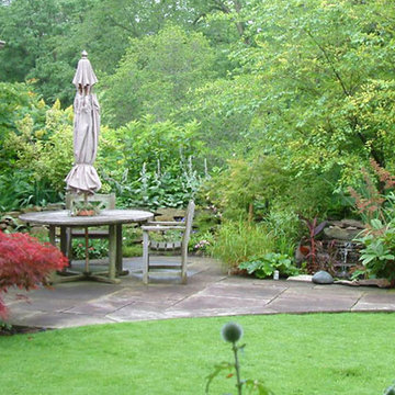 Patio and water feature in back garden