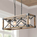 LALUZ - Vintage 4-light Rectangular Chandelier - This 4-light rectangular open frame chandelier is great as a traditional or farmhouse-style setting. The natural wooden frame and seeded-glass shades make this fixture a dramatic focal point for your island, dining room, living room, etc.
